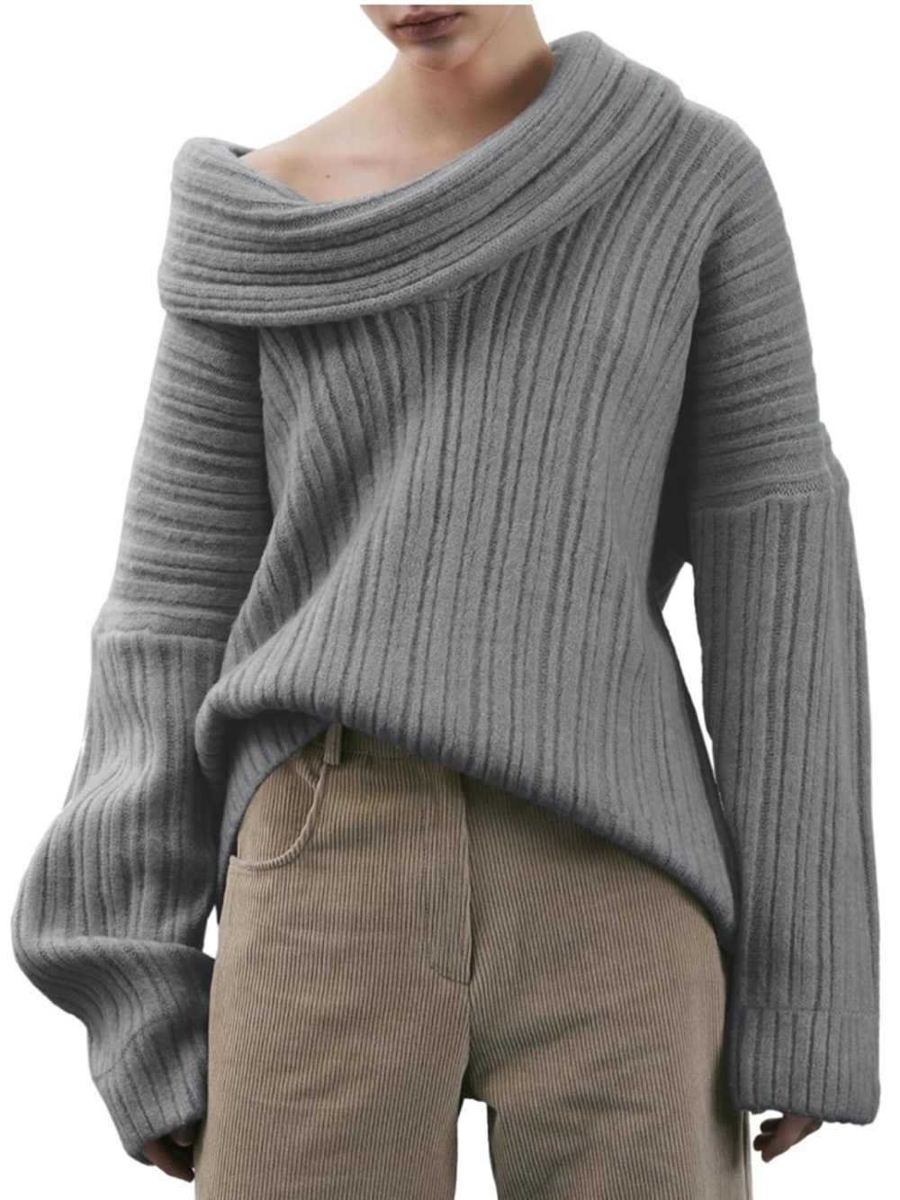 Saodimallsu Womens Off The Shoulder Sweater Top Oversized - Grey